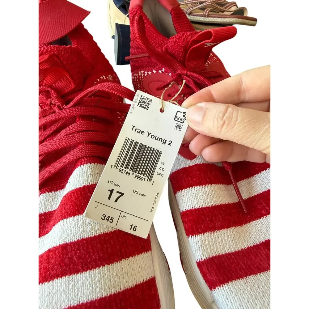 Adidas Men's Red Textured Knit Trae Young 2.0 Sneaker Shoes Size 17